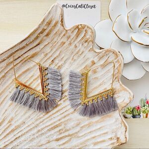 Boho Gray Fringe Filigree Drop Earrings NWT